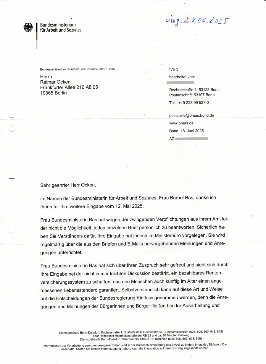 Rente sichern Schreiben vom BMAS, Teil 1