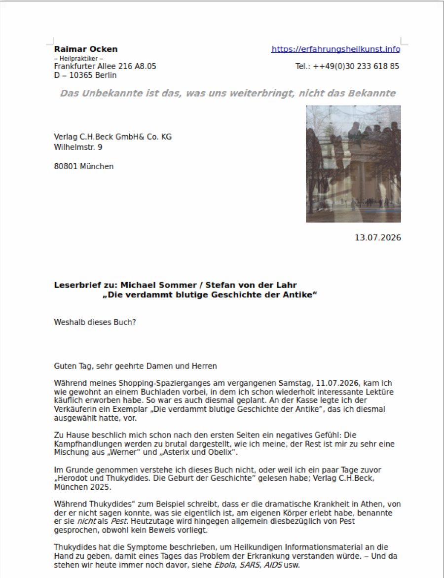 Brief an den C.H.Beck Verlag, Teil 1