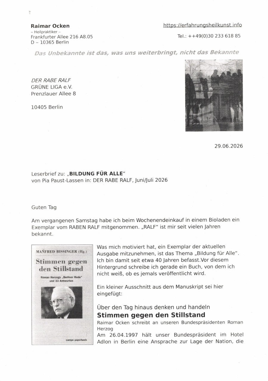 Brief an Grüne Liga Berlin e.V. Teil 1