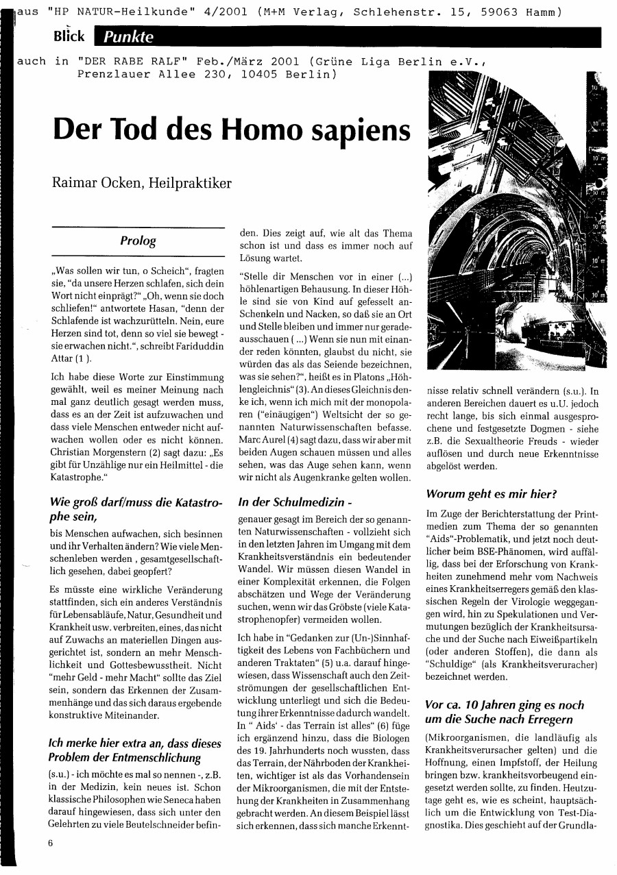 Mein Artikel 'Der Tod des Homo sapiens', Seite 1