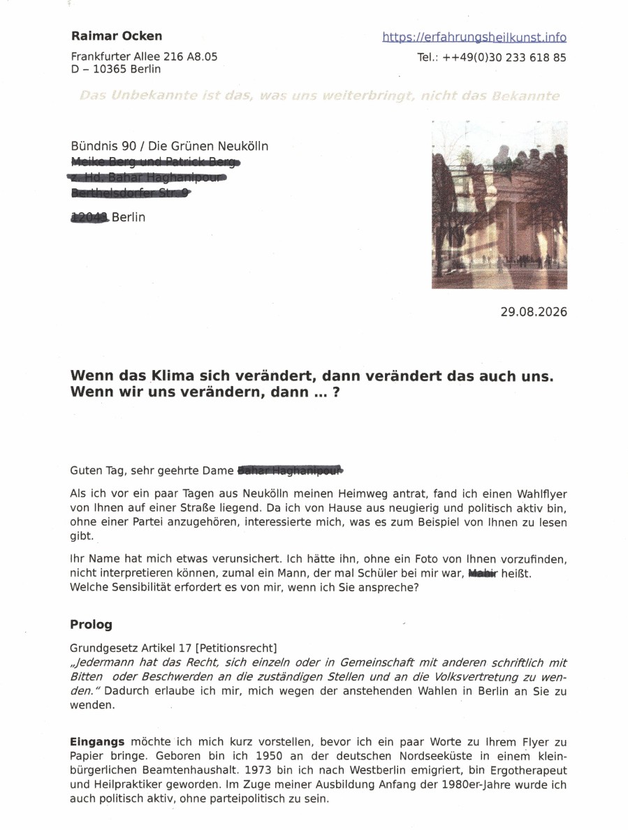 Ein Brief zum Wahlkampf-Flyer der Grünen Teil 1