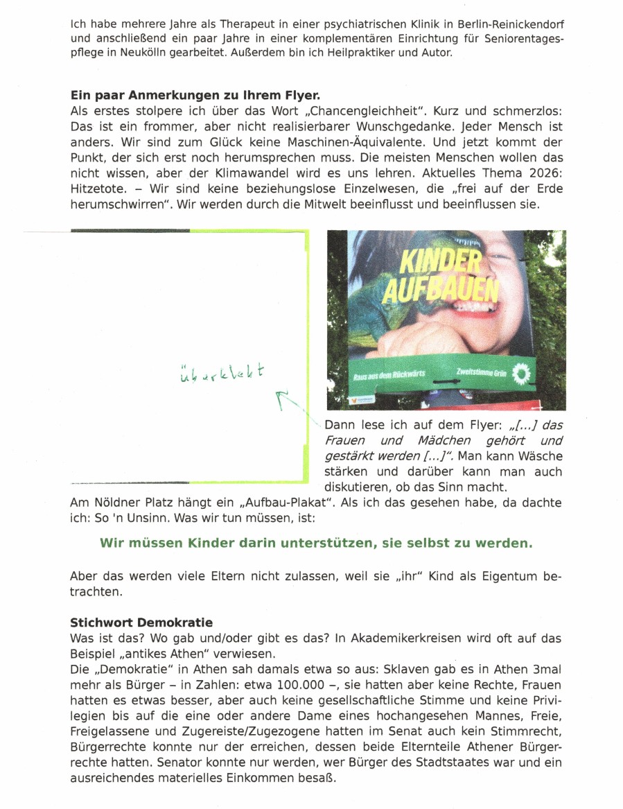 Ein Brief zum Wahlkampf-Flyer der Grünen Teil 2