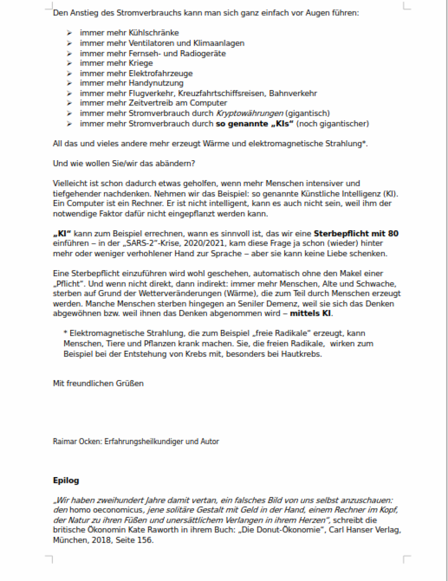 Brief an den Klett-Cotta Verlag, Teil 2