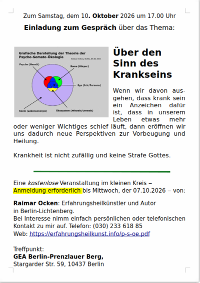 Ein Ladung zum Gespräch zum Thema: Über den Sinn des Krankseins
