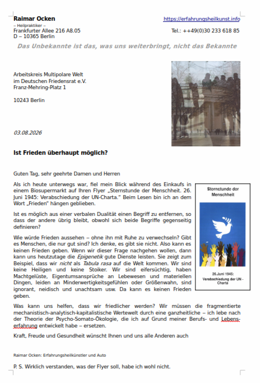 Brief zum Thema Frieden